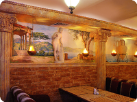 Роспись стен, потолка, колонн и скульптуры в кафе 