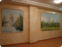 Роспись стен и декоративная штукатурка в холле Подворья Серафимо-Дивеевского монастыря в Москве
